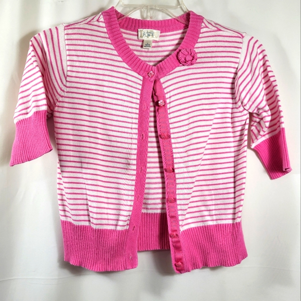 The Children's Place pink and white stripe cardigan   girls L  #1686